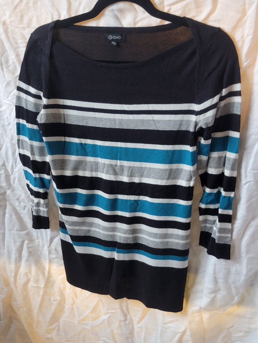IDAO Black Striped Knit Top with Teal & Gray